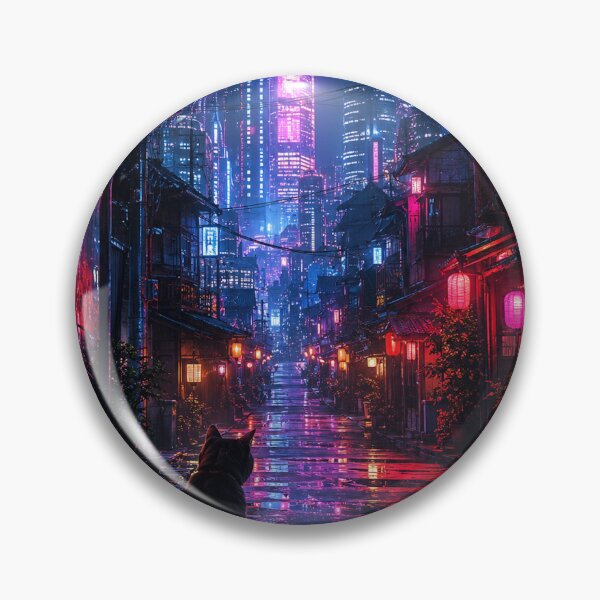 Item preview, Neon Cat in the Rainy Cyber Alley designed and sold by DrizzyV.