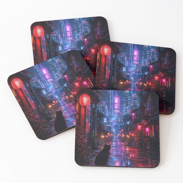 Item preview, Neon Cat in the Rainy Cyber Alley designed and sold by DrizzyV.