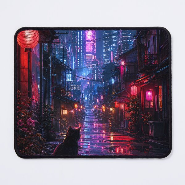 Item preview, Neon Cat in the Rainy Cyber Alley designed and sold by DrizzyV.