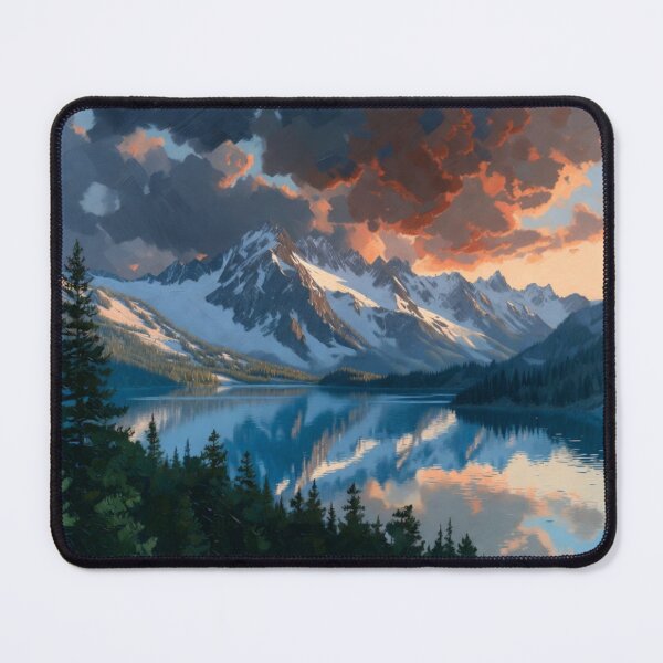 Item preview, Majestic Alpine Mountain Lake Reflection Fiery Sunset designed and sold by Nexus Space.