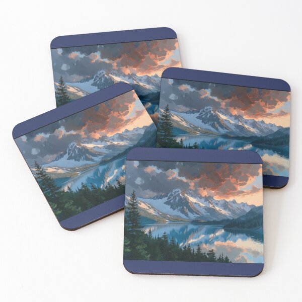 Item preview, Majestic Alpine Mountain Lake Reflection Fiery Sunset designed and sold by Nexus Space.