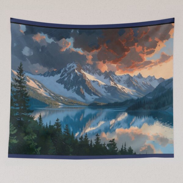 Item preview, Majestic Alpine Mountain Lake Reflection Fiery Sunset designed and sold by Nexus Space.