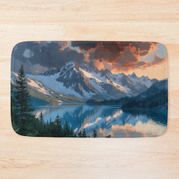 Item preview, Majestic Alpine Mountain Lake Reflection Fiery Sunset designed and sold by Nexus Space.