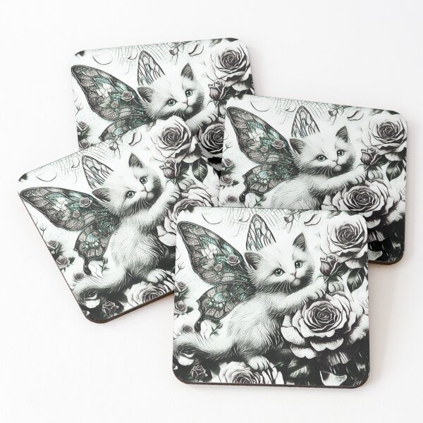 Item preview, Vintage Fairy Cat Kitten with Butterfly Wings and Stained Glass Roses designed and sold by Dream Weave Studio.