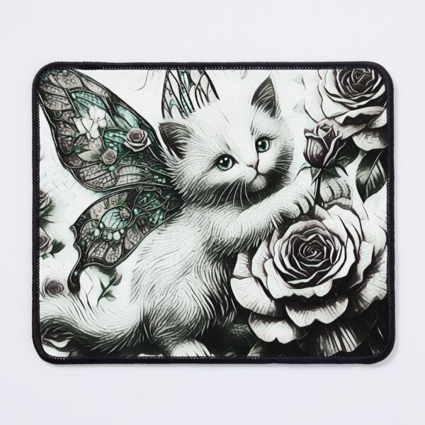 Item preview, Vintage Fairy Cat Kitten with Butterfly Wings and Stained Glass Roses designed and sold by Dream Weave Studio.