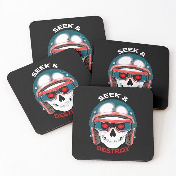 Item preview, Seek and Destroy Blue Vintage Motorcycle Helmet Skull Art designed and sold by Rhapsodic1290.