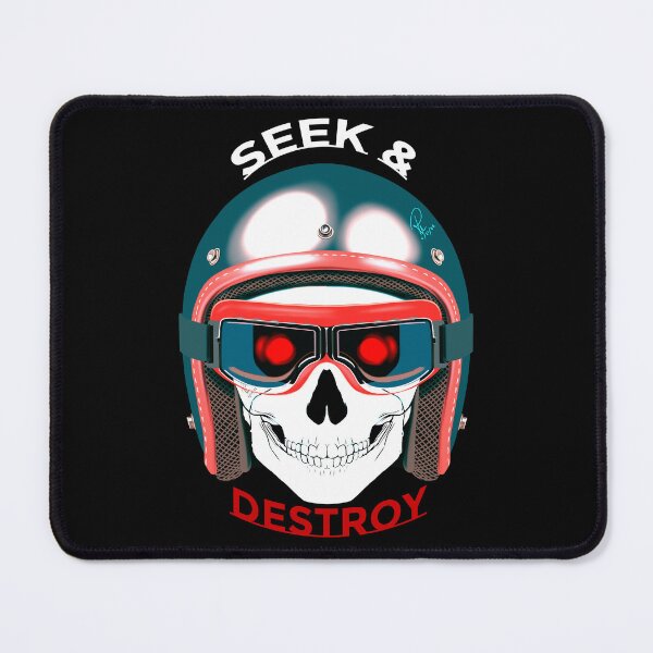 Item preview, Seek and Destroy Blue Vintage Motorcycle Helmet Skull Art designed and sold by Rhapsodic1290.
