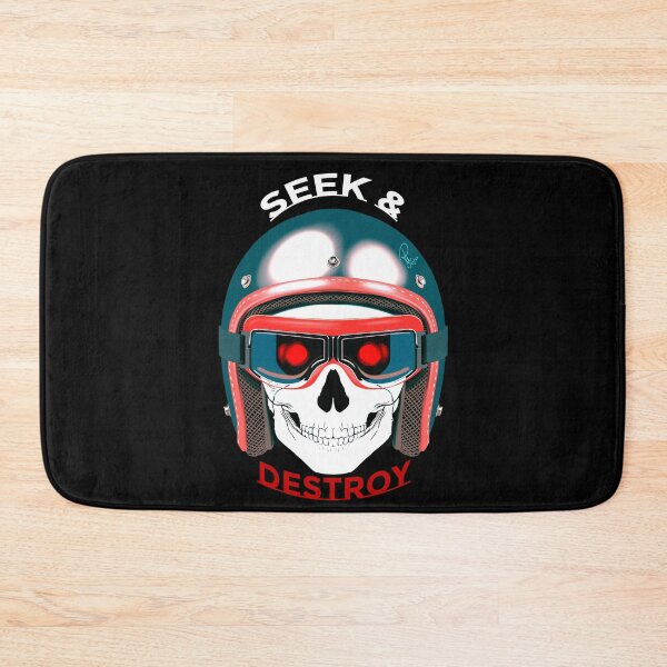 Item preview, Seek and Destroy Blue Vintage Motorcycle Helmet Skull Art designed and sold by Rhapsodic1290.