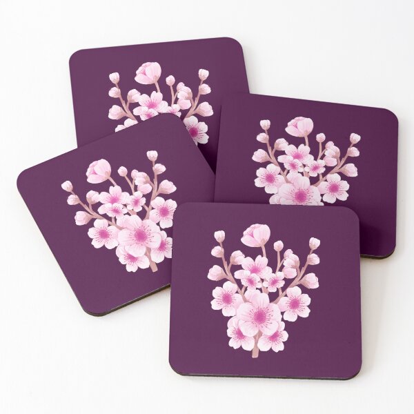 Item preview, Moody Sakura Floral Grid on Dark Plum Background designed and sold by ​Jyoti Digital Artist.