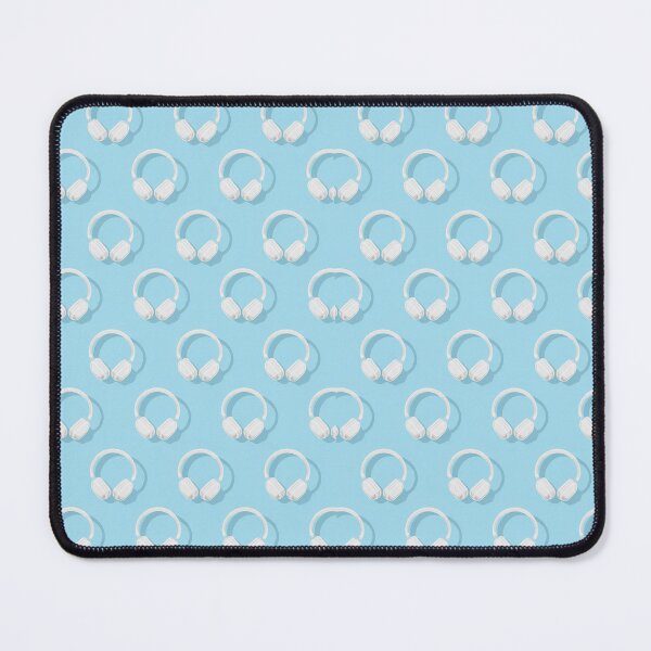 Item preview, White headphones arranged in a uniform pattern on a light blue background showcasing modern audio accessories designed and sold by MiraCleAI.
