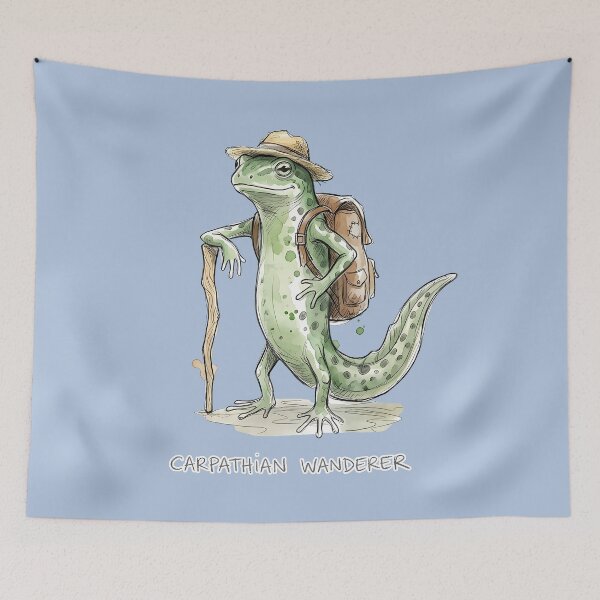 Item preview, Carpathian Wanderer: Cute Hiking Newt Watercolor Art designed and sold by SoulPT.