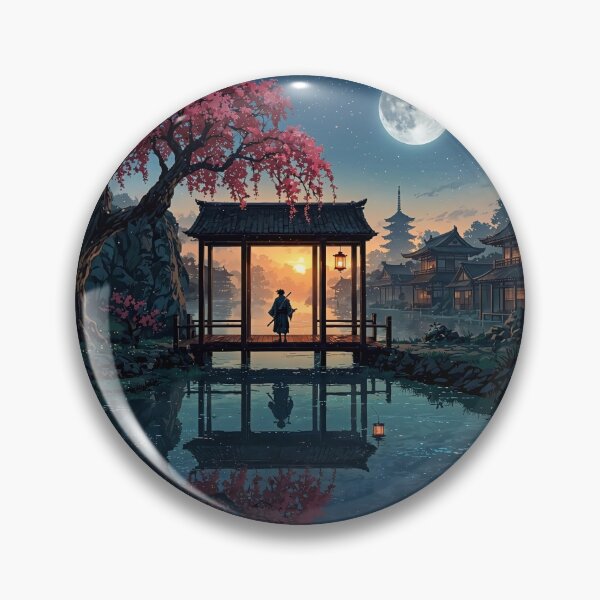 Item preview, Serene Asian Temple Landscape Under Moonlight designed and sold by GeminiArts Studio .