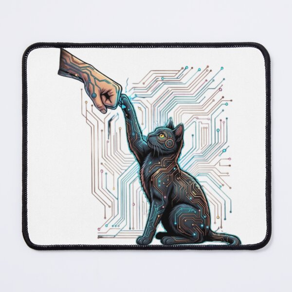 Item preview, Cyber Pals – Circuit Board Cat and Human Fist Bump Sci-Fi Art designed and sold by RaresS.