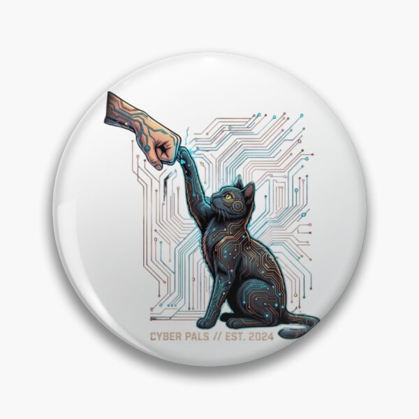 Item preview, Cyber Pals – Circuit Board Cat and Human Fist Bump Sci-Fi Art designed and sold by RaresS.