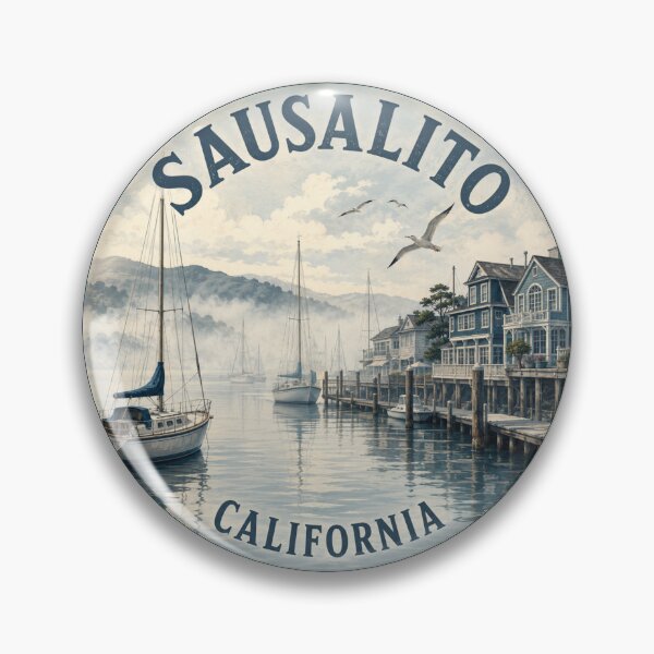Item preview, Sausalito California: Marina Foggy Morning Badge designed and sold by CircinusStore.
