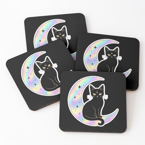 Item preview, Celestial Holographic Black Cat & Crescent Moon Sticker designed and sold by PrismaticAura.