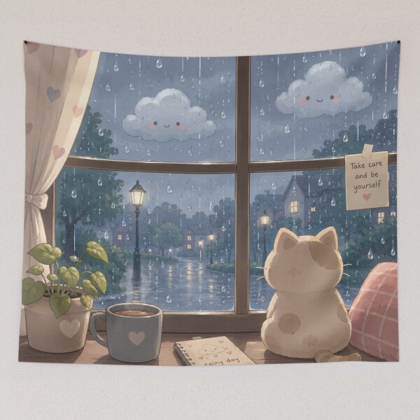 Item preview, Cozy Rainy Day Cat Watching Window designed and sold by 0606PM.
