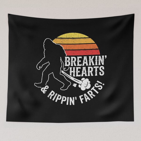 Item preview, Breakin Hearts Rippin Farts Bigfoot Sunset Camp Humor designed and sold by FreshVibe Prints.