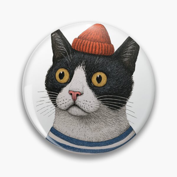 Item preview, Funny Cartoon Black and White Cat Portrait in Ink and Pencil designed and sold by BrewChef.
