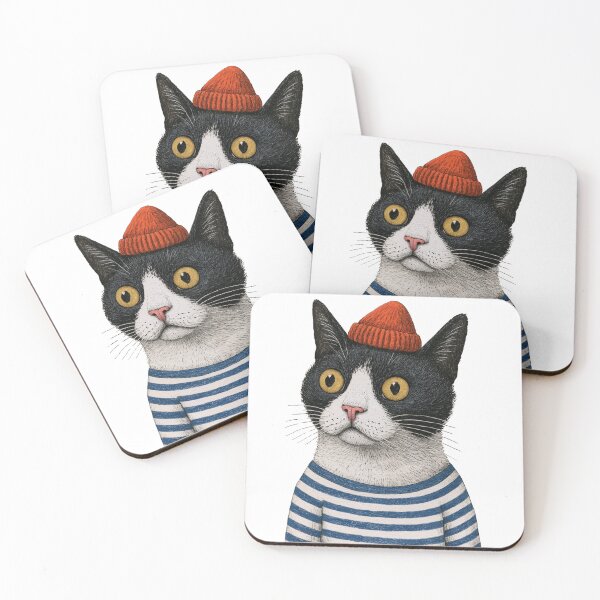 Item preview, Funny Cartoon Black and White Cat Portrait in Ink and Pencil designed and sold by BrewChef.