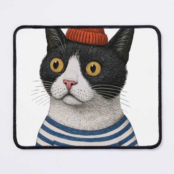 Item preview, Funny Cartoon Black and White Cat Portrait in Ink and Pencil designed and sold by BrewChef.