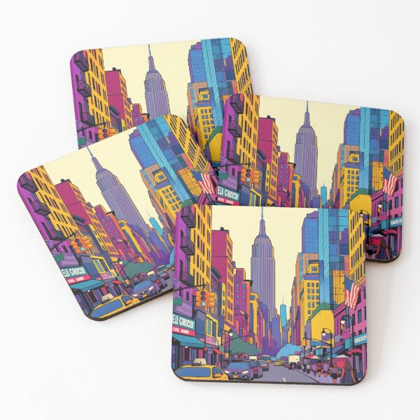 Item preview, Neon New York Street – Colorful Empire State Building Cityscape Illustration designed and sold by DafraDesign.