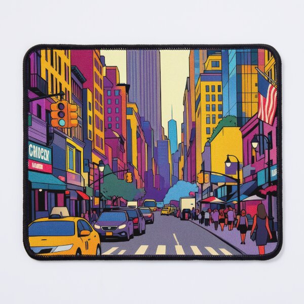 Item preview, Neon New York Street – Colorful Empire State Building Cityscape Illustration designed and sold by DafraDesign.