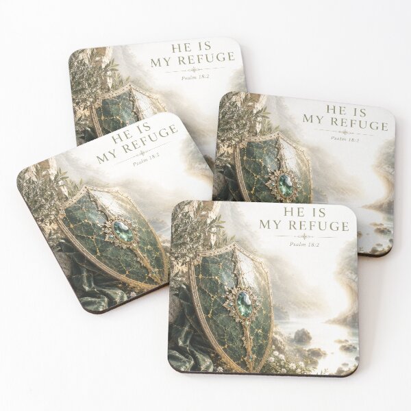 Item preview, He Is My Refuge Psalm 18 2 Bible Verse Green Emerald Shield designed and sold by mizuNgrace.