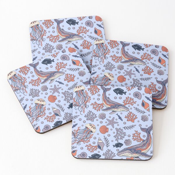 Item preview, Cute Ocean Animals Pattern | Whale Jellyfish Coral Seamless Marine Illustration designed and sold by C.Kav.Art.