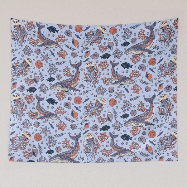 Item preview, Cute Ocean Animals Pattern | Whale Jellyfish Coral Seamless Marine Illustration designed and sold by C.Kav.Art.