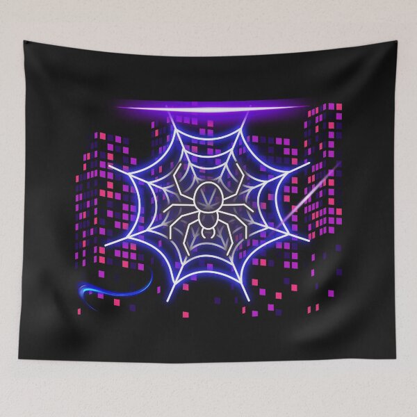 Item preview, Cyberpunk Neon Spider Web City - Glowing Retro Gaming Halloween Sticker designed and sold by alalame.