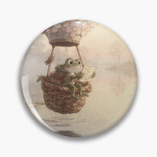 Item preview, Frog Balloonist Over the Pond Cottagecore Art designed and sold by PictorialWhimsy.