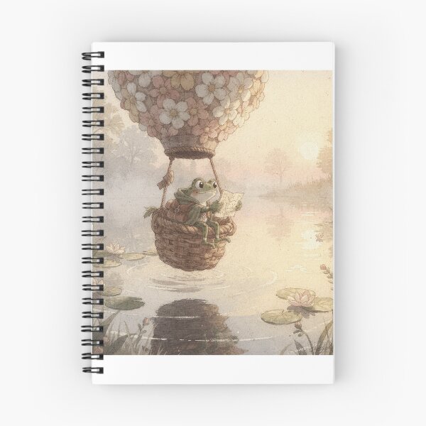 Item preview, Frog Balloonist Over the Pond Cottagecore Art designed and sold by PictorialWhimsy.