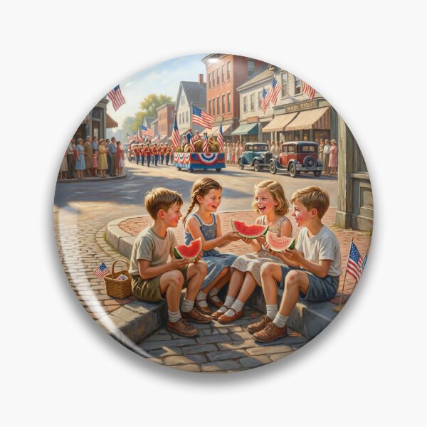 Item preview, Vintage July 4 Parade Children Eating Watermelon designed and sold by Home Decor Art.