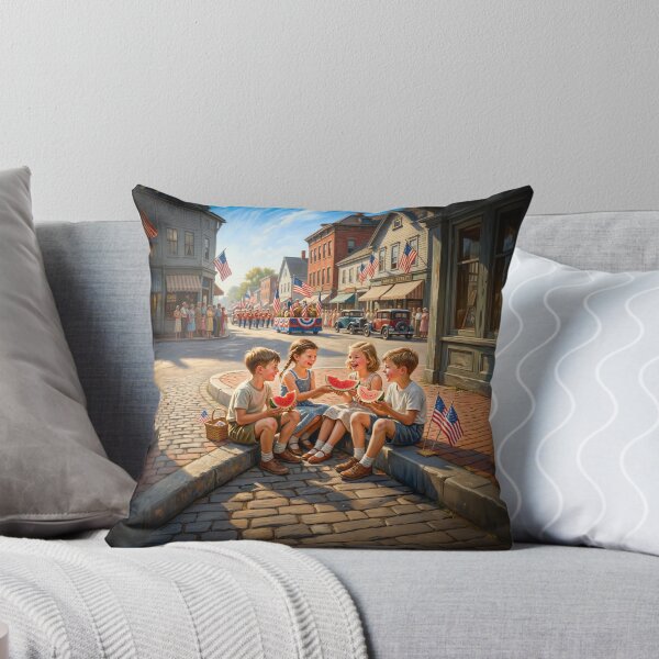 Item preview, Vintage July 4 Parade Children Eating Watermelon designed and sold by Home Decor Art.