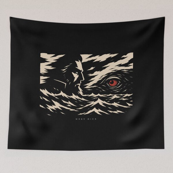 Item preview, Moby Dick Captain Ahab Red Glowing Eye Block Print Art designed and sold by Fenay Designs.