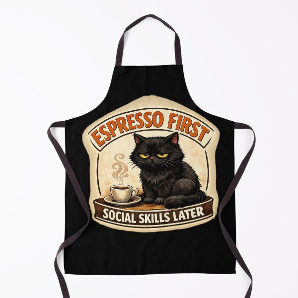 Item preview, Espresso First Social Skills Later Black Cat designed and sold by Concrete Coffee Studio.