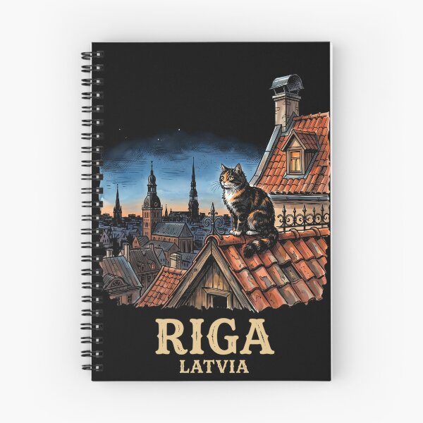 Item preview, Riga Latvia — Vintage Cityscape Cat Poster designed and sold by Ar0undTheW0rld.