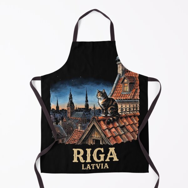 Item preview, Riga Latvia — Vintage Cityscape Cat Poster designed and sold by Ar0undTheW0rld.