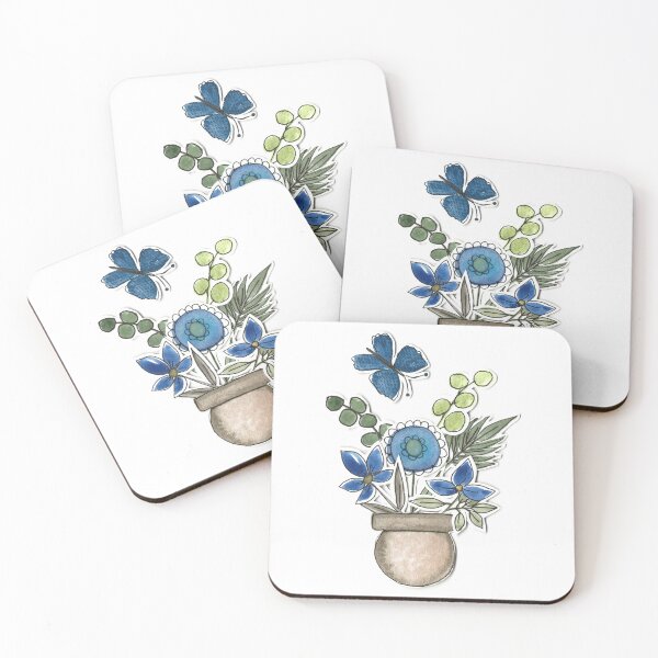 Item preview, Blue Butterfly and Clay Flower Pot Watercolor Art designed and sold by Orly Fuchs Galchen.