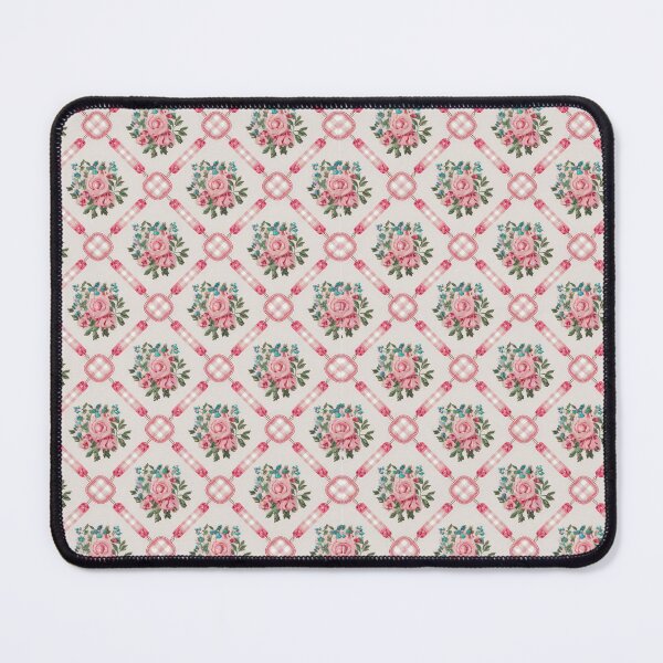 Item preview, Floral patterned design with pink roses and diagonal plaid accents on light background designed and sold by MiraCleAI.