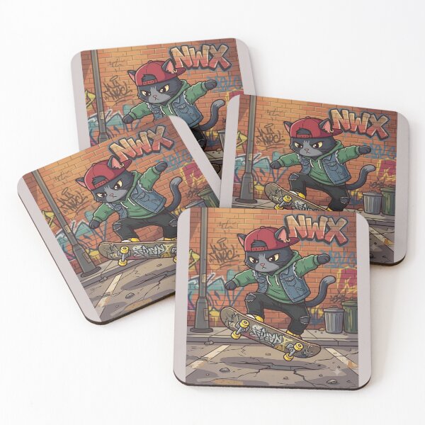 Item preview, Skateboarding NWX Cat on Street Art Background designed and sold by aminomen.