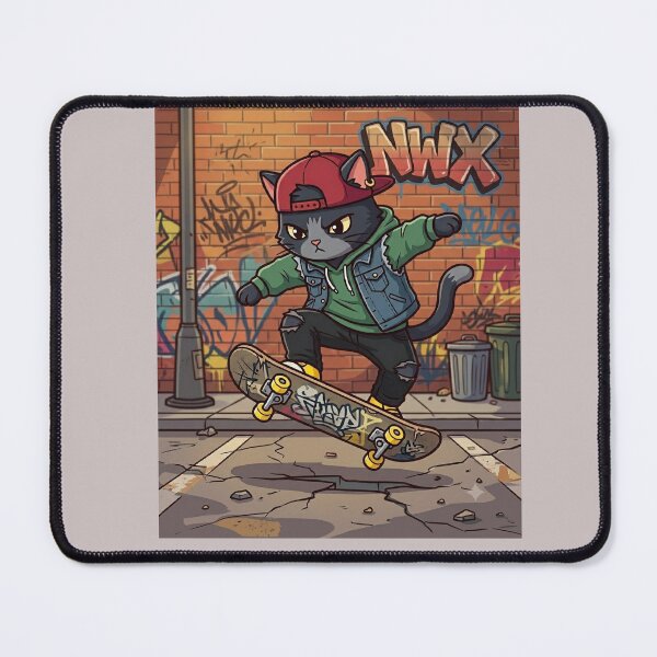 Item preview, Skateboarding NWX Cat on Street Art Background designed and sold by aminomen.