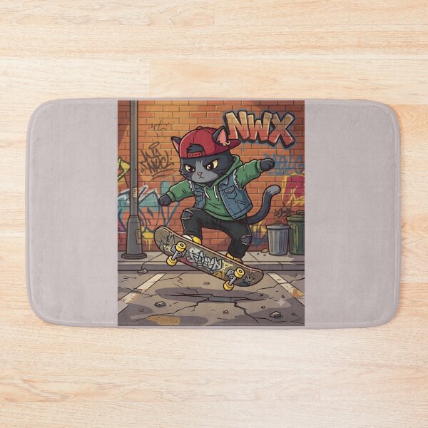 Item preview, Skateboarding NWX Cat on Street Art Background designed and sold by aminomen.