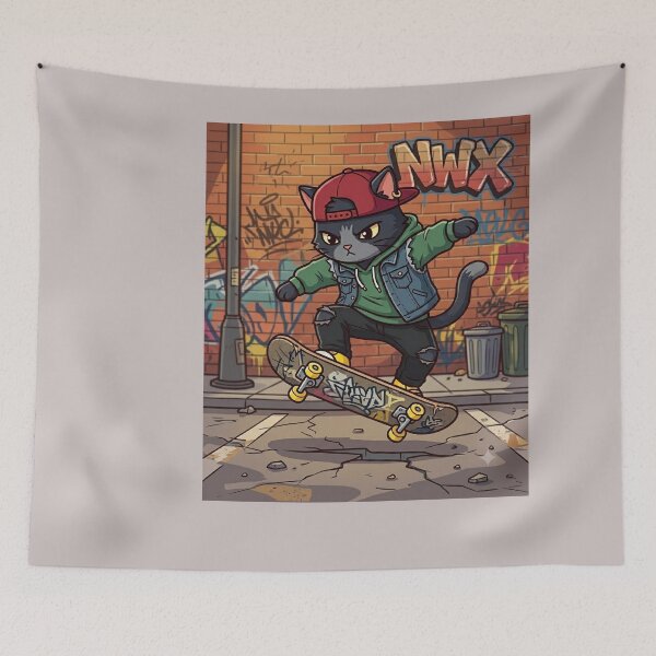Item preview, Skateboarding NWX Cat on Street Art Background designed and sold by aminomen.