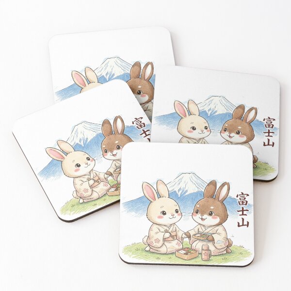 Item preview, Cute Kawaii Bunnies at Mt Fuji - Matching Kimono Japan Travel Art designed and sold by TaiwanMemory.