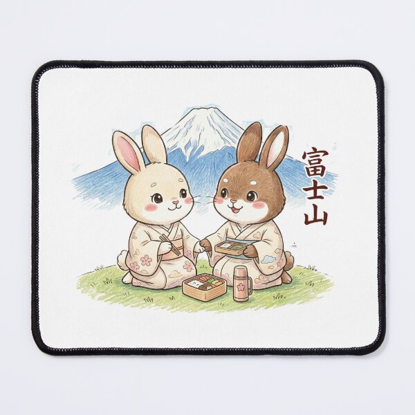 Item preview, Cute Kawaii Bunnies at Mt Fuji - Matching Kimono Japan Travel Art designed and sold by TaiwanMemory.
