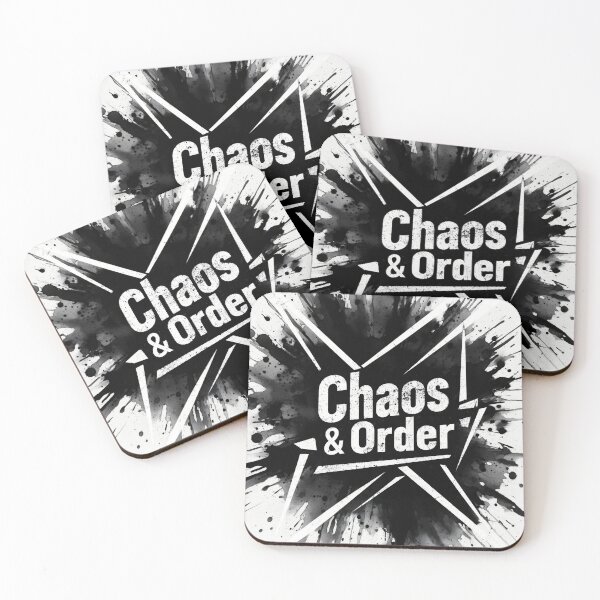 Artikelvorschau, Brutalistische abstrakte Kunst in Schwarz-Weiß mit dem Text „Chaos & Ordnung“ entworfen und verkauft von mygoodimages.