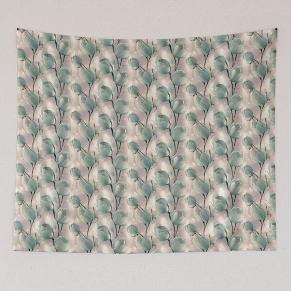 Item preview, Serene green lotus flowers elegantly intertwined in a delicate pastel setting of tranquility and beauty designed and sold by MiraCleAI.