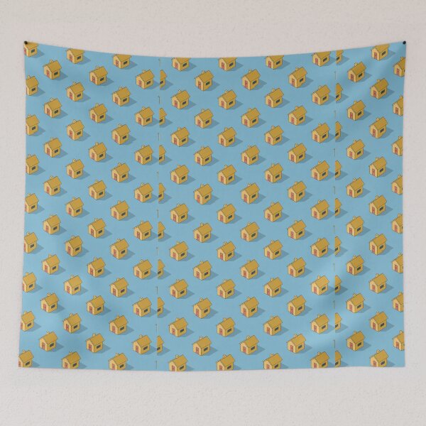 Item preview, Colorful isometric pattern of charming yellow houses on a bright blue backdrop designed and sold by MiraCleAI.